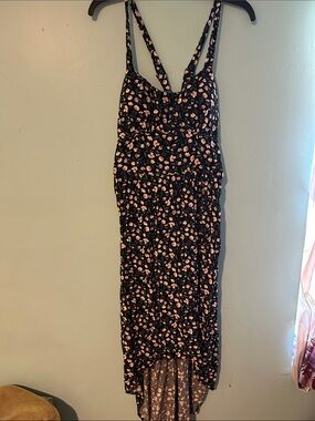Black Floral Spaghetti-Strap Midi Dress - Women's